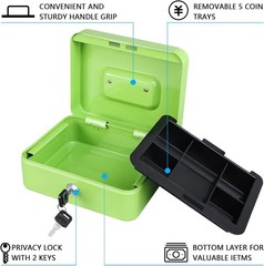 Portable Medium Cash Box with 2 Keys – Water-Resistant Metal Design in Limegreen
