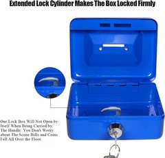 Elegant Blue Metal Cash Box with Key Lock – Perfect for Coins and Valuables