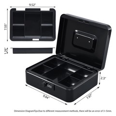 KYODOLED Large Cash Box with Combination Lock Safe Metal Money Large, Black