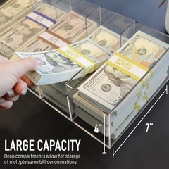 Clear Currency Tray, 5 Compartment Cash Organizer Money Storage Box, 300 Curr…