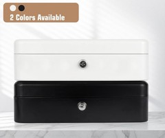 Cash Box Lock Money Tray Metal Safe Register 11.8×9.4×3.54 Inch White Large