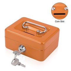 Mini Cash Box with Slot Small Money Mini, Orange Key Lock