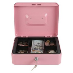 Cash Box Key Lock Pink 9.84×7.87×3.54 Inch Locking Steel Large Coin Tray