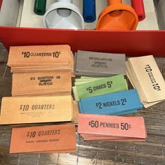 Vntg MMF Color-Keyed Manual CounterCoin Tubes/Original Box & 210+ Coin Wrappers
