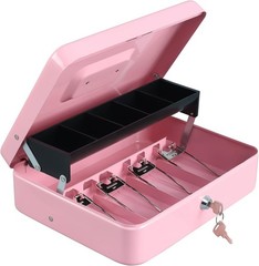 Cash Box W/ Money Tray & Key Lock,Tiered Cantilever Design,4 Bill / 5 Coin