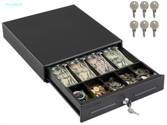 13″ POS Cash Drawer, 4 Bill 5 Coin Tray, RJ11/RJ12, Key Lock, Black