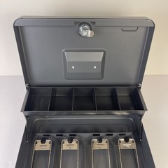 Steelmaster By MMF Industries Tiered Tray Cash Box W 2 Keys 11.5”x9”x3.5” Gray