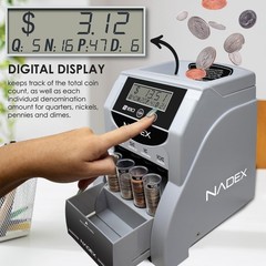 Nadex S180 Digital Coin Sorter and Counter – Displays Total and Values, Black