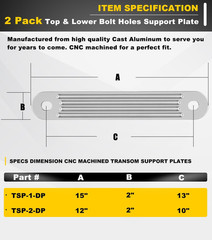 Camoo TSP-1 & TSP-2DP Transom Support Plate Kit for Top Bolt Holes Standard and