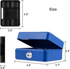 Portable Mini Cash Box with Key Lock & Coin Slot – 4.9″ x 3.7″ x 2.4″ Blue
