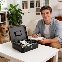 X-Large Secure Cash Box with Key Lock & Removable Tray – Durable Metal Design