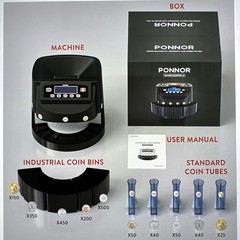 PONNOR Coin Sorter, Counter & Roller Machine, 300 Coins Per Min, Max 2000 Coins