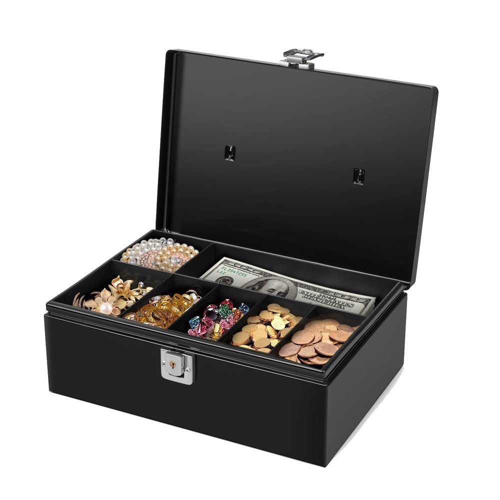 Cash Box with Money Tray and Lock – Metal Money Box for Cash Storage with Sec…