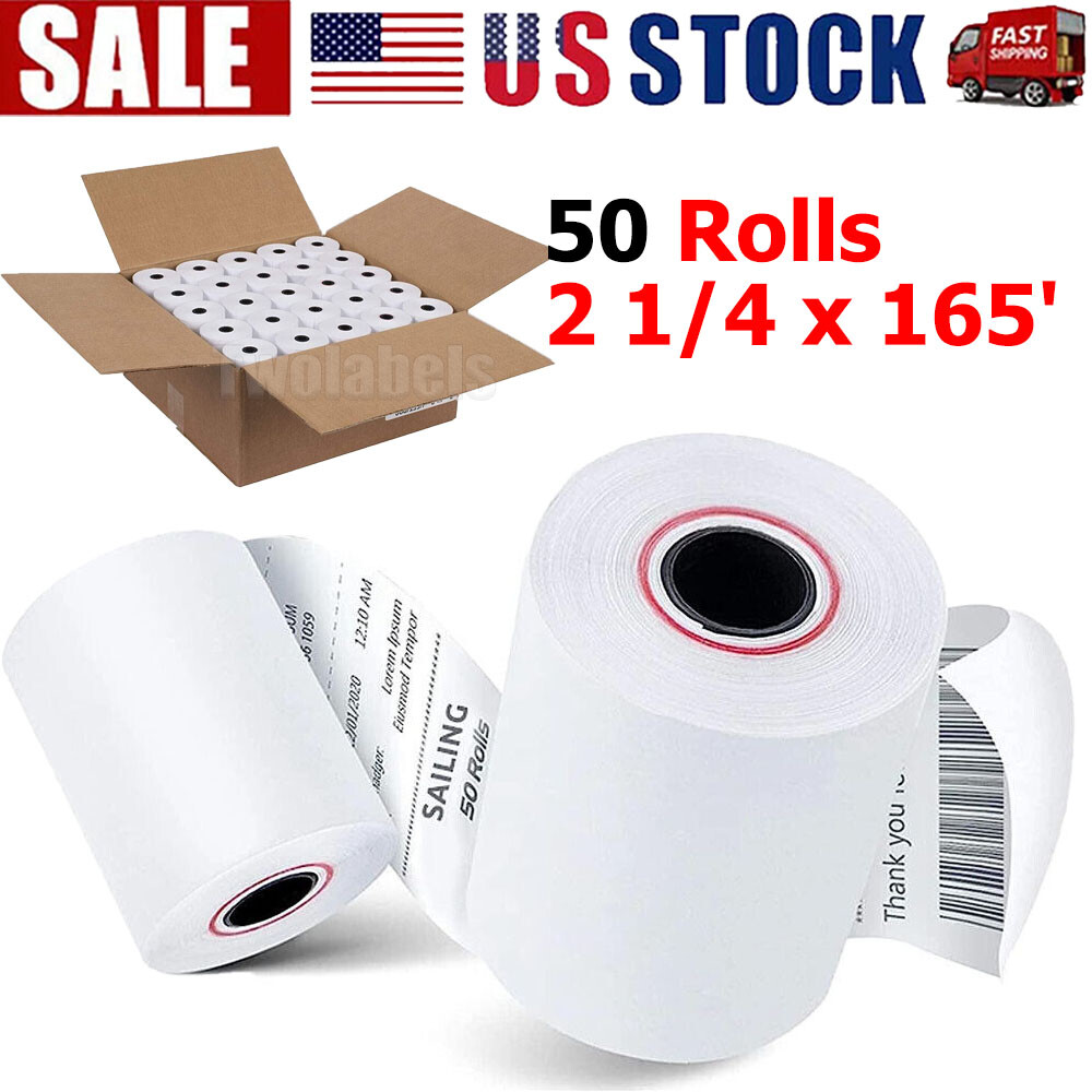 50Rolls 2 1/4 x 165′ Thermal Receipt Cash Register Credit Card Paper BPA Free