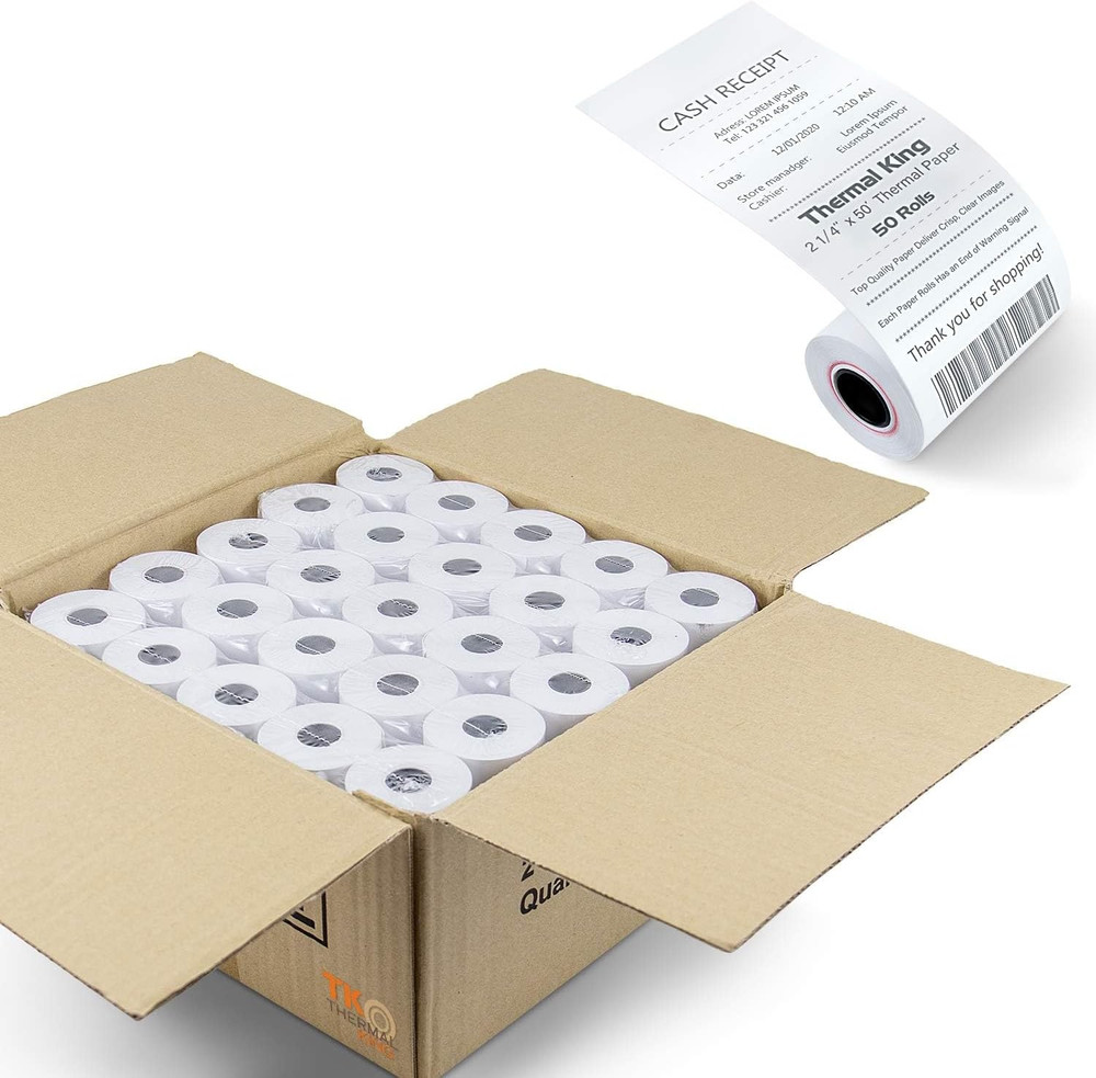 Thermal Receipt Paper Rolls 2 1/4 x 50 FT POS Cash Register 50Pk White