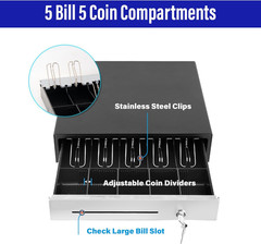Sam4S 16″ “Stainless Steel” Front Heavy Duty Black POS Cash Drawer with 5Bill/5C