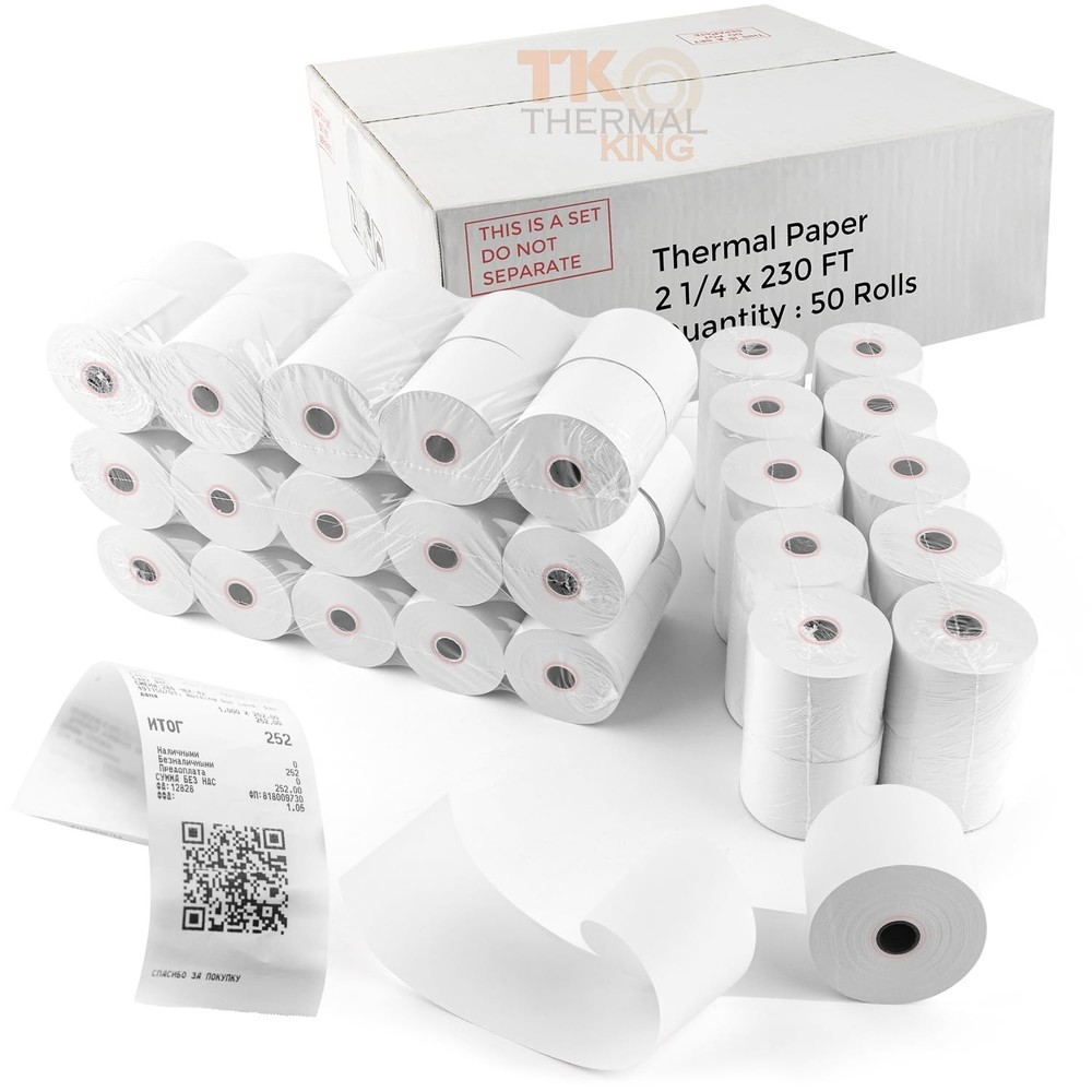 (50 Rolls) 2 1/4″ x 230′ Thermal Paper, POS Receipt Paper for Retail Business…