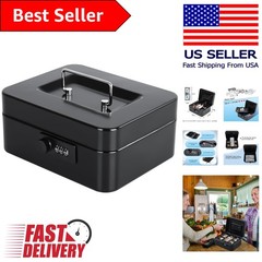 Compact Black Cash Box with Removable Tray and 3-Digit Combination Lock