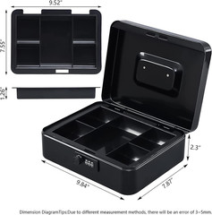 Large Cash Box with Combination Lock and Removable Money Tray for Security