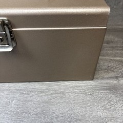 Vintage Cash Change Metal Box Storage No Key Brown Tan Nice Shape Decor 11.5”x6”