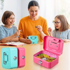 2 Pcs Money Box Cash Box with Lock and Slot, Small Cash Box with Key Lock, Po…