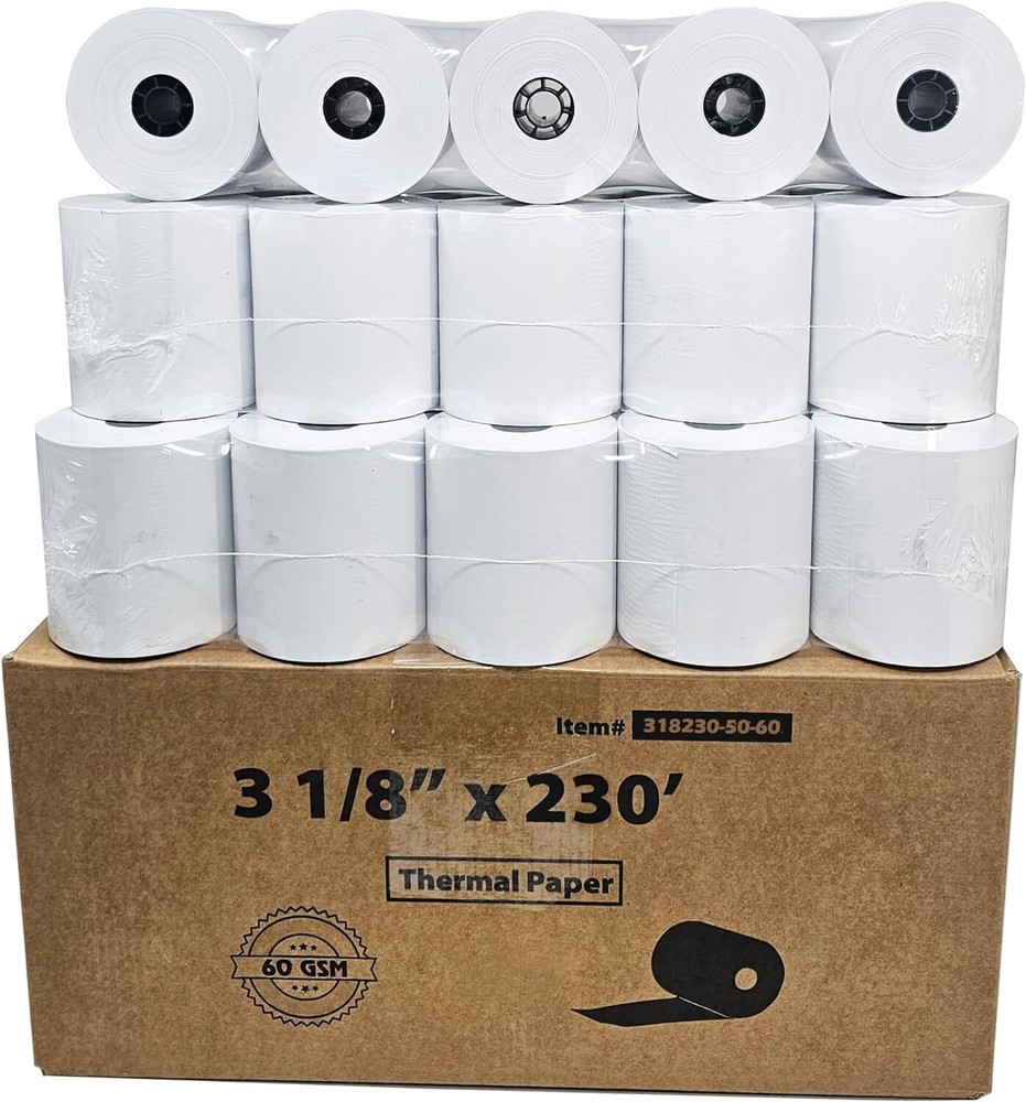 3 1/8 x 230 60GSM THERMAL POS RECEIPT PRINTER ROLL PAPER BPA FREE USA 50 ROLLS
