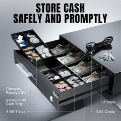 13 inch Auto Open Cash Register Drawer with 6 Keys Heavy Duty 4 Bill 8 Coin R…