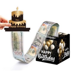 White Gold Birthday Money Box Cash Pull Out Gift Surprise Card With 50 Bags
