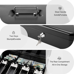 Cash Box with Key Lock – 0.7Mm Solid Steel, Auto-Pop Spill-Proof Foam Coin Tray,