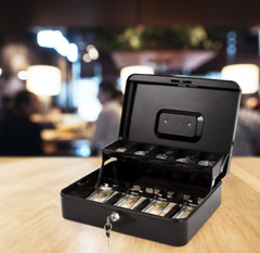 Large Cash Box with Money Tray and Lock, Metal Money Box for Cash, Lockbox 11.8