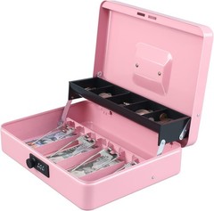Cash Box W/ Money Tray & Key Lock,Tiered Cantilever Design,4 Bill / 5 Coin