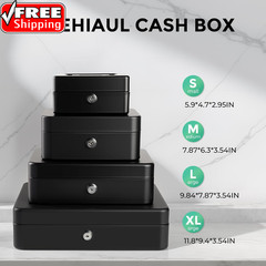 Small Cash Box with Money Tray and Lock, Metal Cash Lock Box with Key, Petty Cas