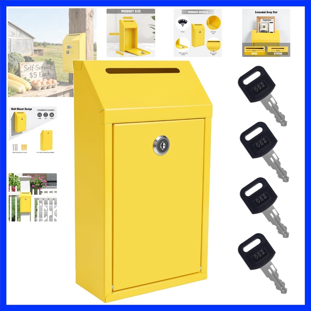 Locking Cash Box with Lock and Slot, Metal Money Donation Box with 4 Keys Wal…