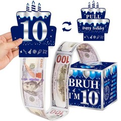 10th Birthday Decorations PullOut Money Gift Box Cash Blue Silver Boys Girls