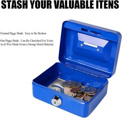Elegant Blue Metal Cash Box with Key Lock – Perfect for Coins and Valuables