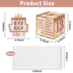 13th Birthday Pull-Out Money Gift Box for Girls Pink Rose Gold Cash Box