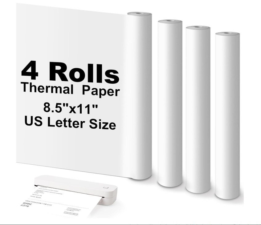 Thermal Printer Paper 8.5”x11” US Letter Size, 4 Rolls BPA free Quick-Dry Ther
