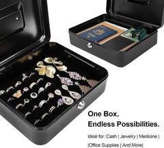 X-Large Secure Cash Box with Key Lock & Removable Tray – Durable Metal Design