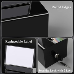 Donation Box with Lock – Acrylic Black Tip Jar & Sign Holder for Bar,Fundraising
