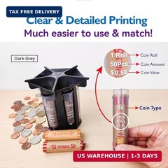 Change Sorter Tube Coin Counter with Coin Wrappers, 5-in-1 Coin Sorter Change Co