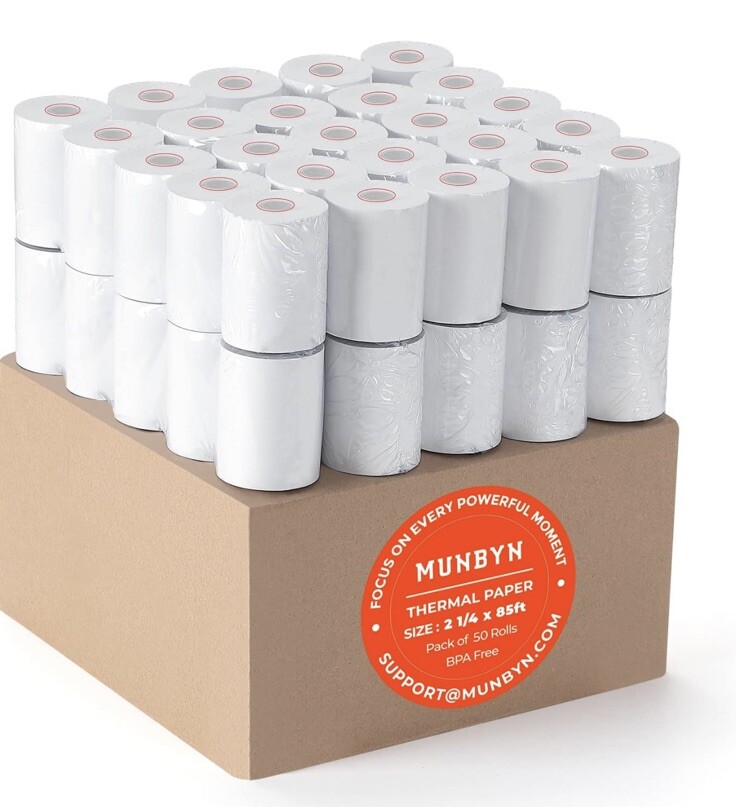 MUNBYN 2 1/4″ X 85 ft Thermal Receipt Paper (50 Rolls) Cash Register Paper Rolls