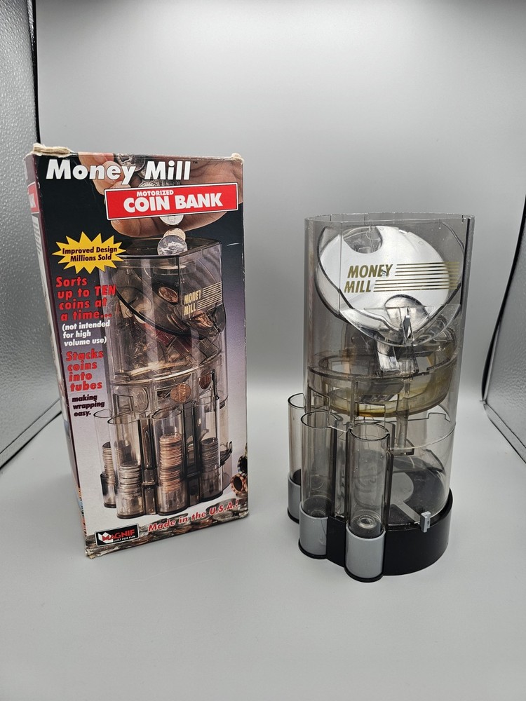Vtg 2001 Magnif Money Mill Motorized Coin Bank Sorter Stacker USA Tested Works