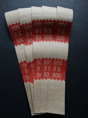 5 – Red $500 Cash Money Self-Sealing Straps Tan Saw Tooth Currency Bands