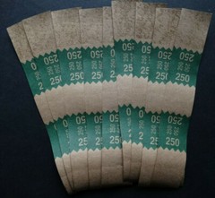 10 – Green $250 Cash Money Self-Sealing Straps Tan Saw Tooth Currency Bands