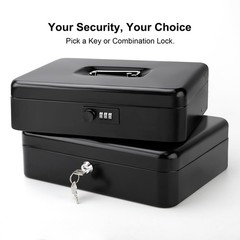 Jssmst Cash Box with Key Lock – 0.7mm Solid Steel, Auto-Pop Large, Black