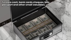 Large Cash Box with Key Lock, Secure Money Box & Removable Coin Tray – Black