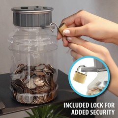 Locking Digital Coin Bank Savings Jar Clear LCD Display Auto Change Counter