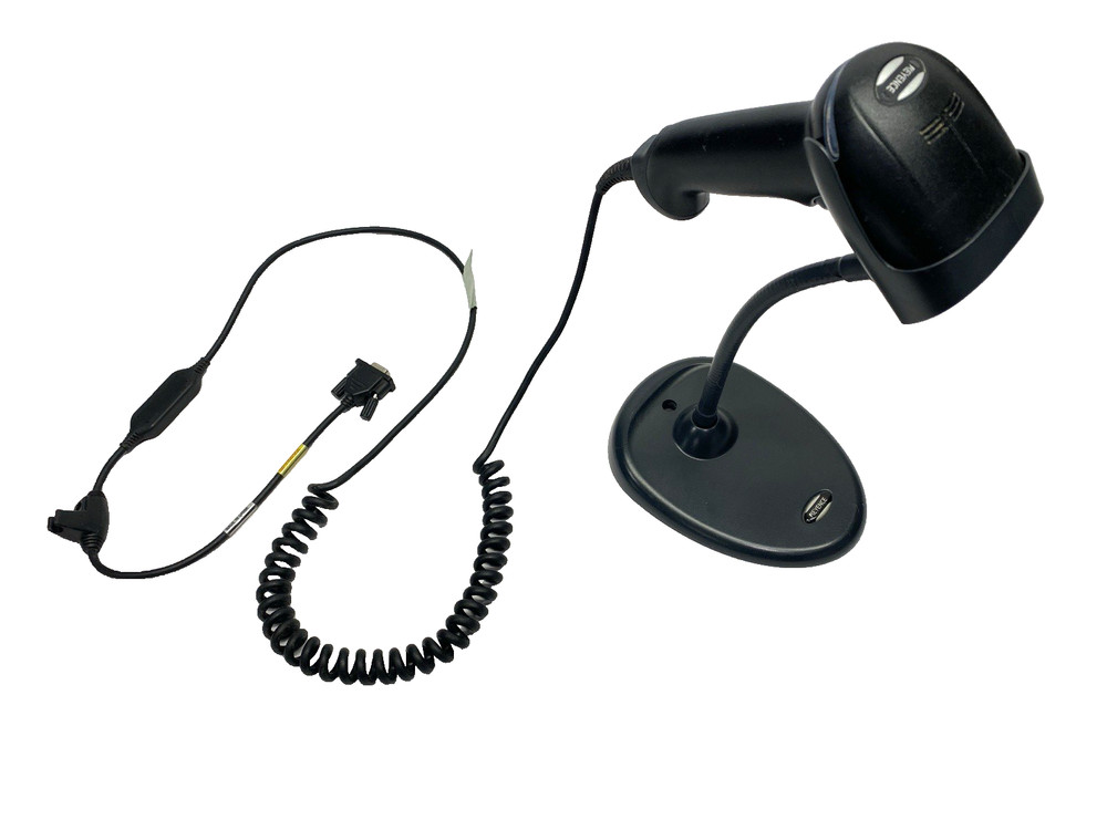 Keyence HR-100 Rev H Barcode Reader w/ HR-1C3RC & Stand DAMAGED CORD & CONNECTOR