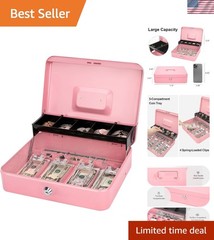 Cash Box with Money Tray and Lock – Pink Cash Box with Key Lock Safe Money Bo…