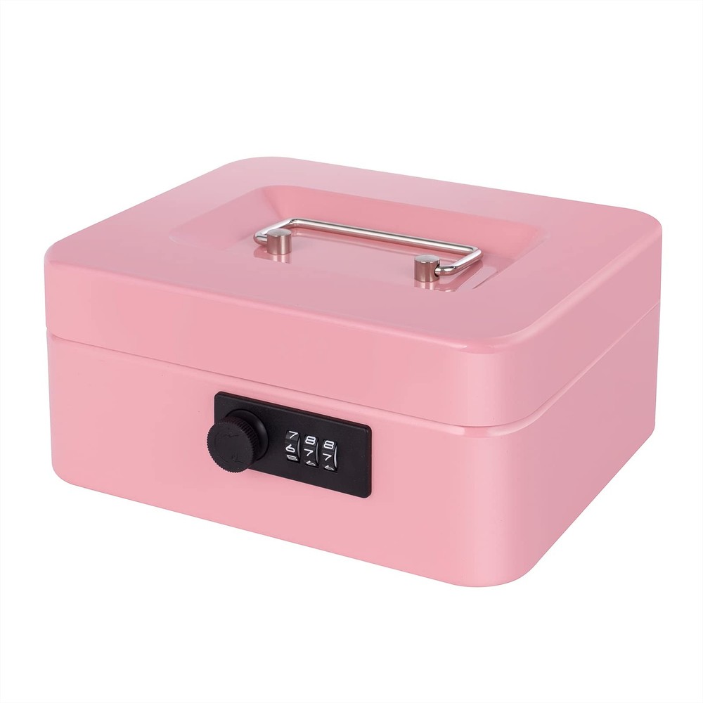 Cash Box with Combination Lock Pink 7.87×6.3×3.54 in Metal Money Box